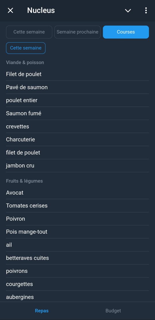 Mini-app Nucleus : liste de courses classée par rayon